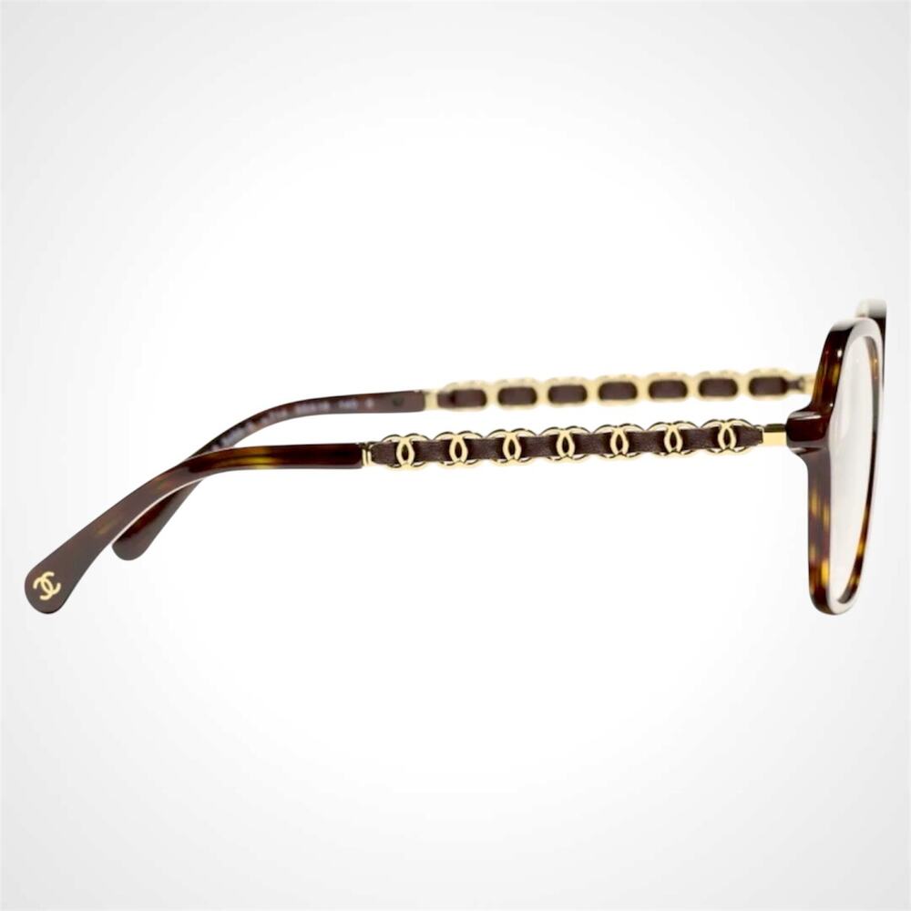 New CHANEL Eyeglasses Brown Tortoise Acetate Leather Arms 53mm Rx-able - Picture 3 of 5